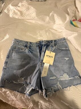Women's Light Blue Distressed Denim Shorts
